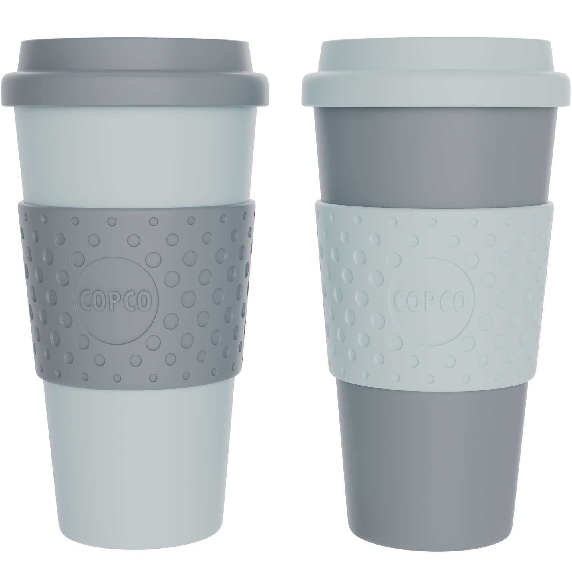 Copco Acadia To Go Mug Set of 2, 16 Ounce Reusable Coffee Cups with Lids, Durable & BPA-Free, Travel Mugs Double-Wall Insulation, Aqua & Gray
