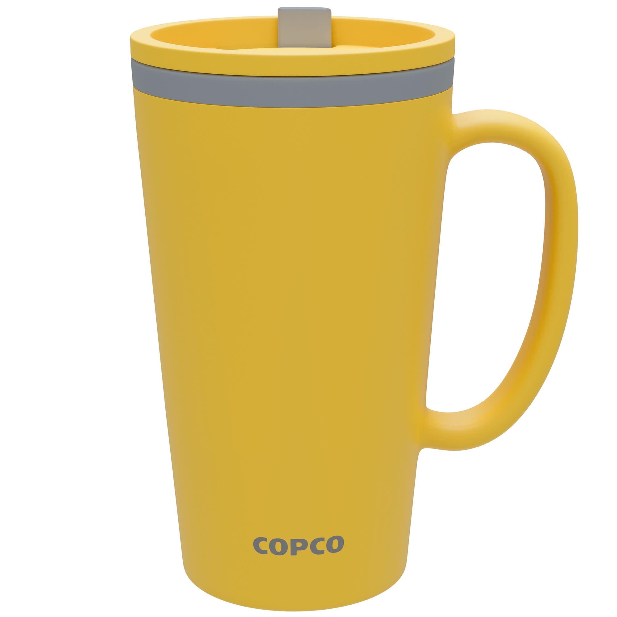 Copco Cone 16oz Insulated Travel Mug with Handle, Double Wall, Slide-Closure Lid, BPA-Free, Microwave & Dishwasher Safe, (Mustard)