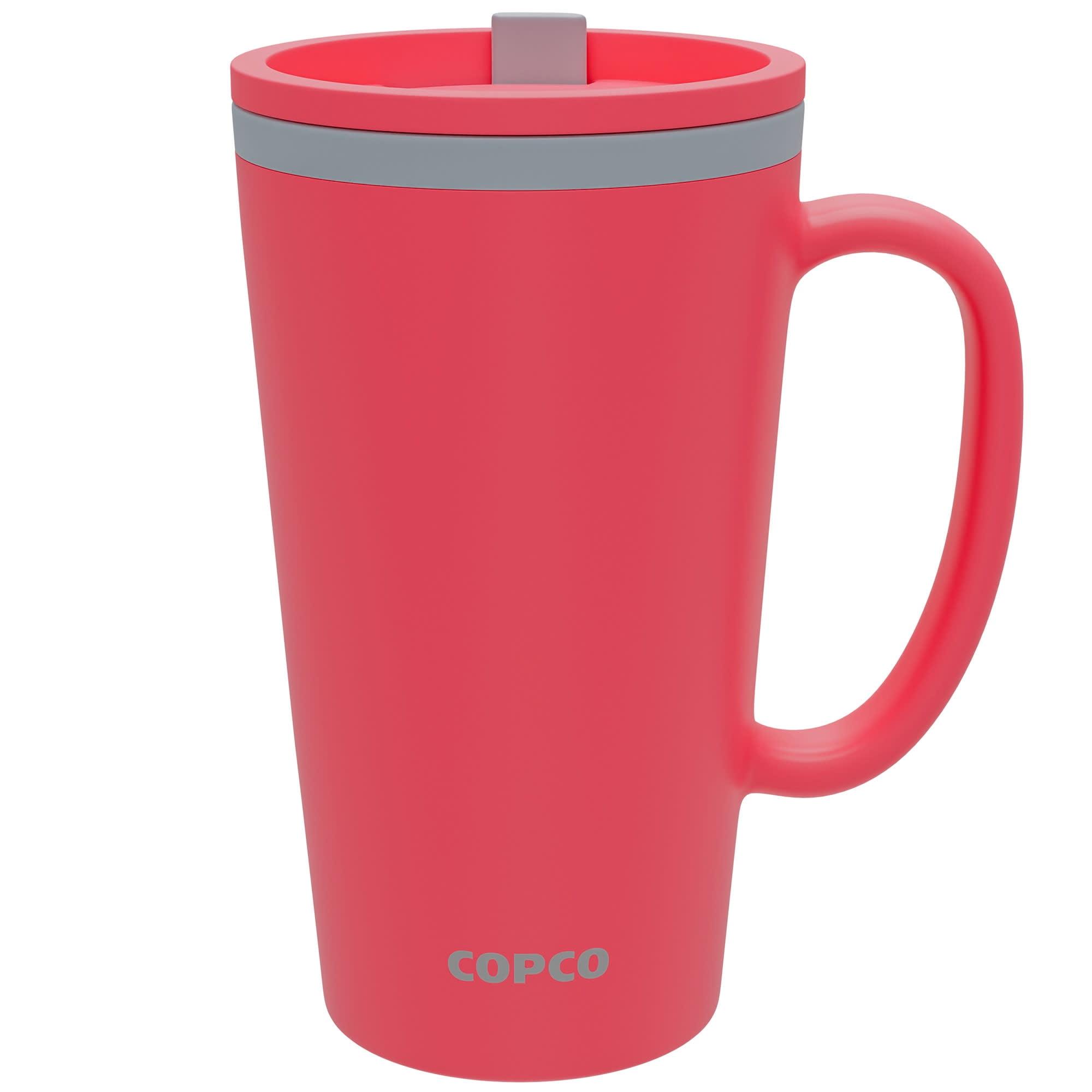 Copco Cone 16oz Insulated Travel Mug with Handle, Double Wall, Slide-Closure Lid, BPA-Free, Portable Coffee Cup (Coral Red)