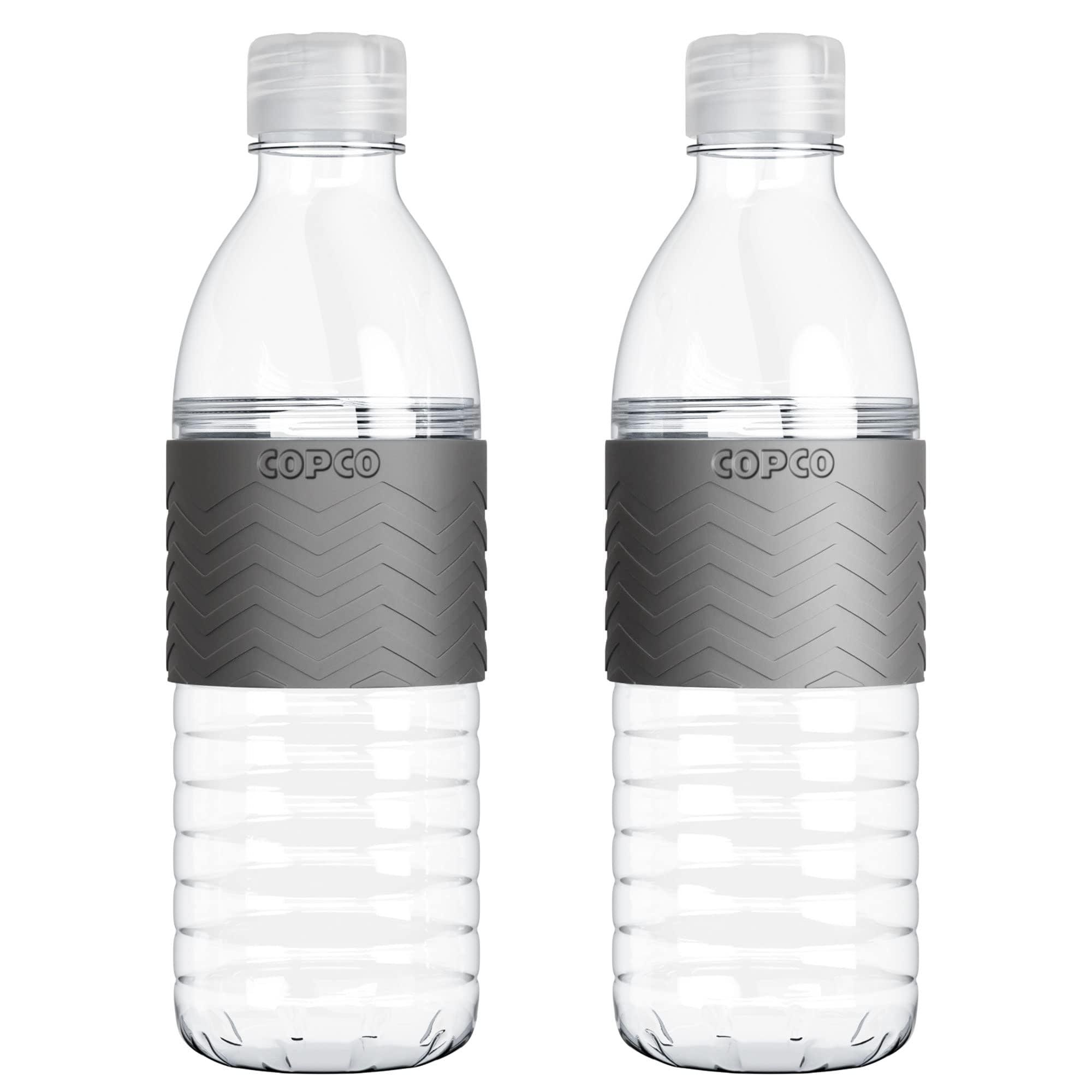 Copco Hydra 2-Pack Water Bottle 16.9 Ounce Non Slip Sleeve BPA Free Tritan Plastic Reusable - Chevron Gray