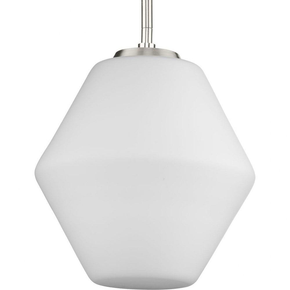 Progress Lighting Copeland 1-Light Brushed Nickel Pendant with Geometric Opal Glass Shade