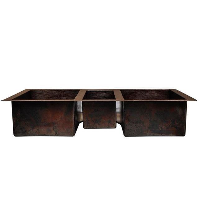 42" Hammered Copper Triple Basin Kitchen Sink