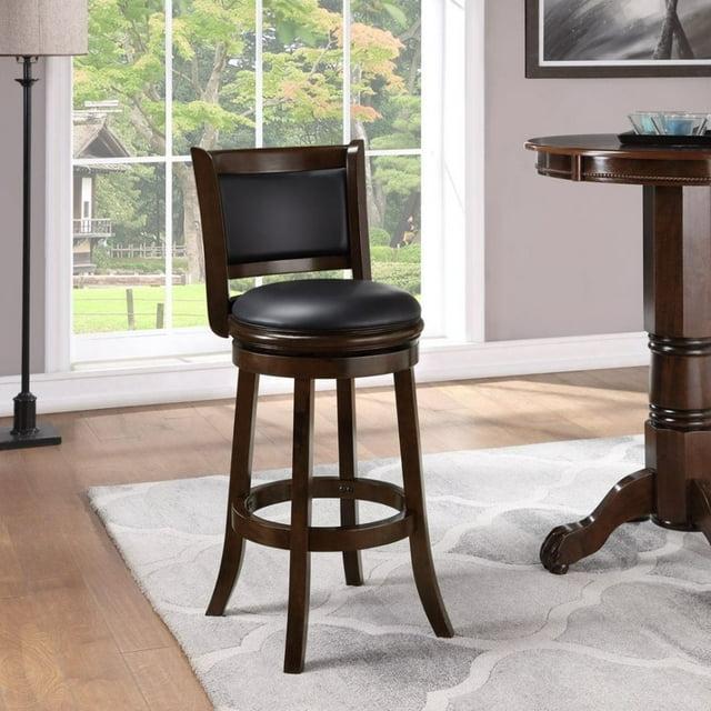 Copper Grove Augusta Wood Indoor Swivel Barstool Cappuccino Cappuccino Finish Wood Faux Leather, Wood Footrest, Padded Seat, Swivel Bar Height Modern