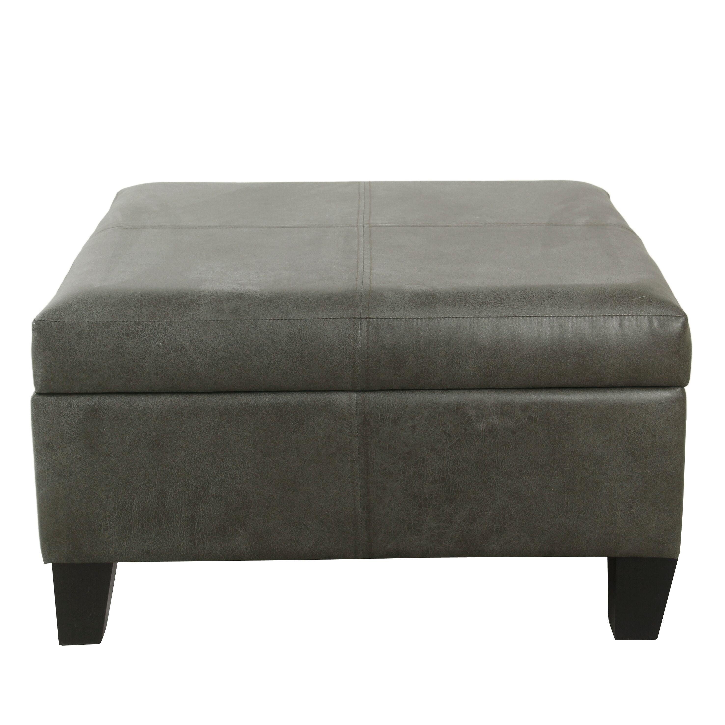 Luxury Large Square Storage Ottoman with Lid - HomePop: Faux Leather, Seating & Rosewood Legs