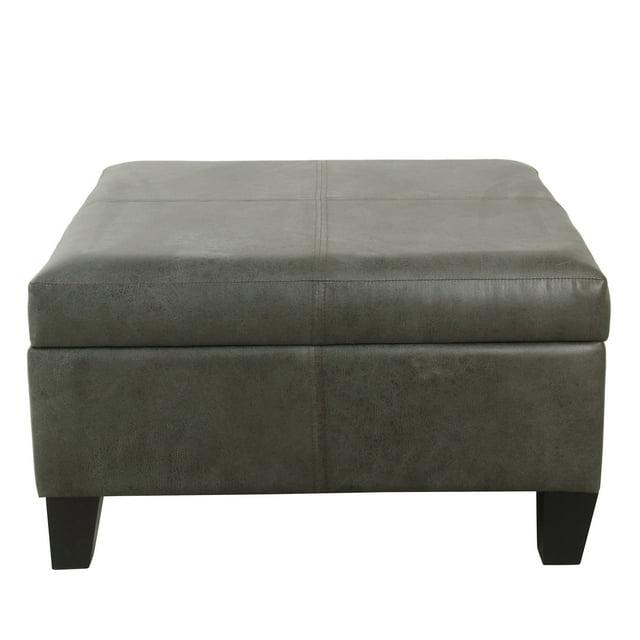 Luxury Large Square Storage Ottoman with Lid - HomePop: Faux Leather, Seating & Rosewood Legs