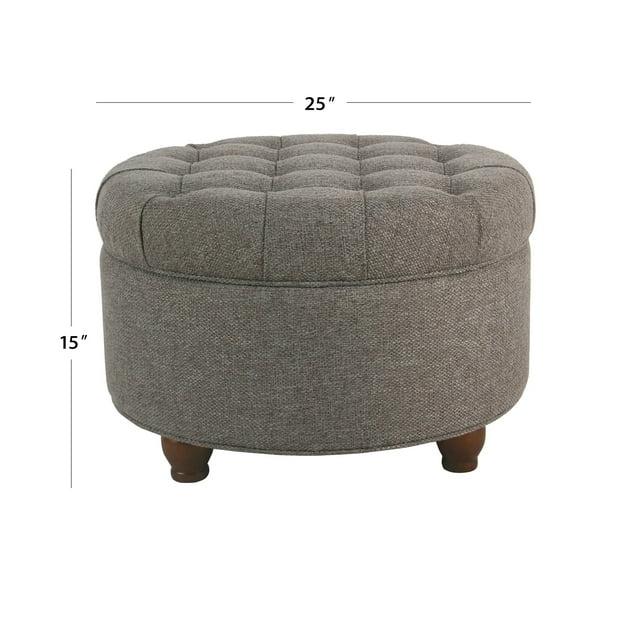 Large Tufted Round Storage Ottoman with Lid & Wood Legs - HomePop