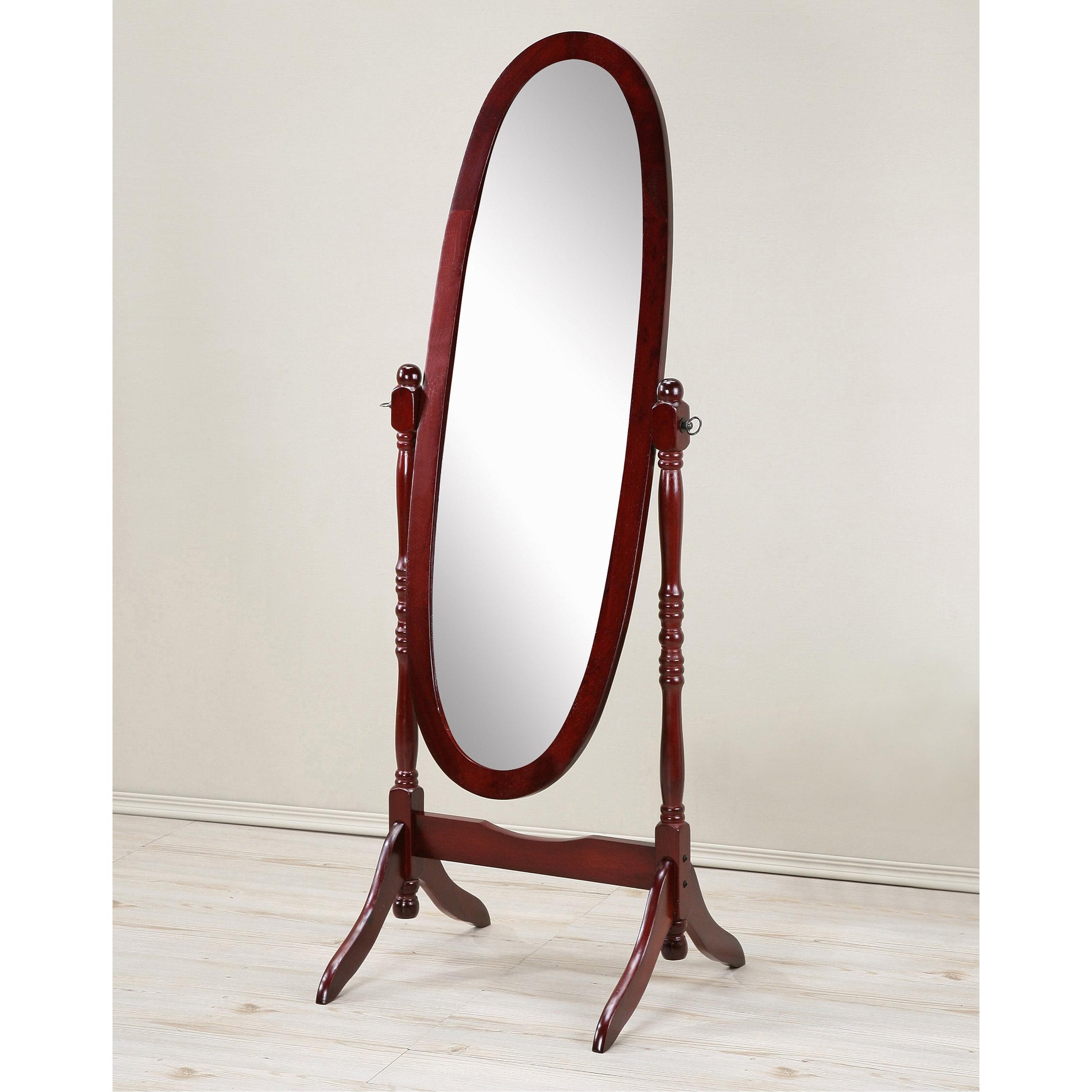 Roundhill Furniture Traditional Queen Anna Style Wood Floor Cheval Mirror Cherry