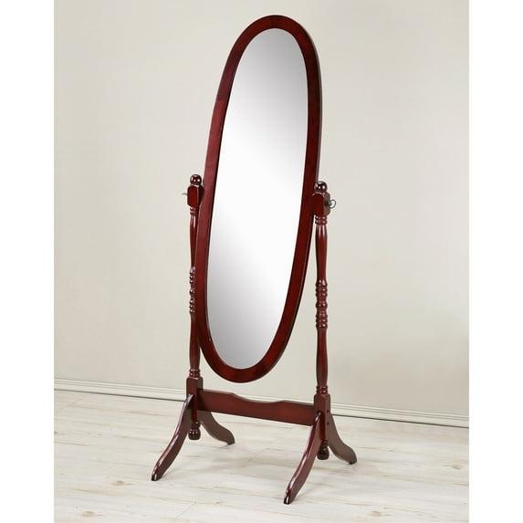 Roundhill Furniture Traditional Queen Anna Style Wood Floor Cheval Mirror Cherry