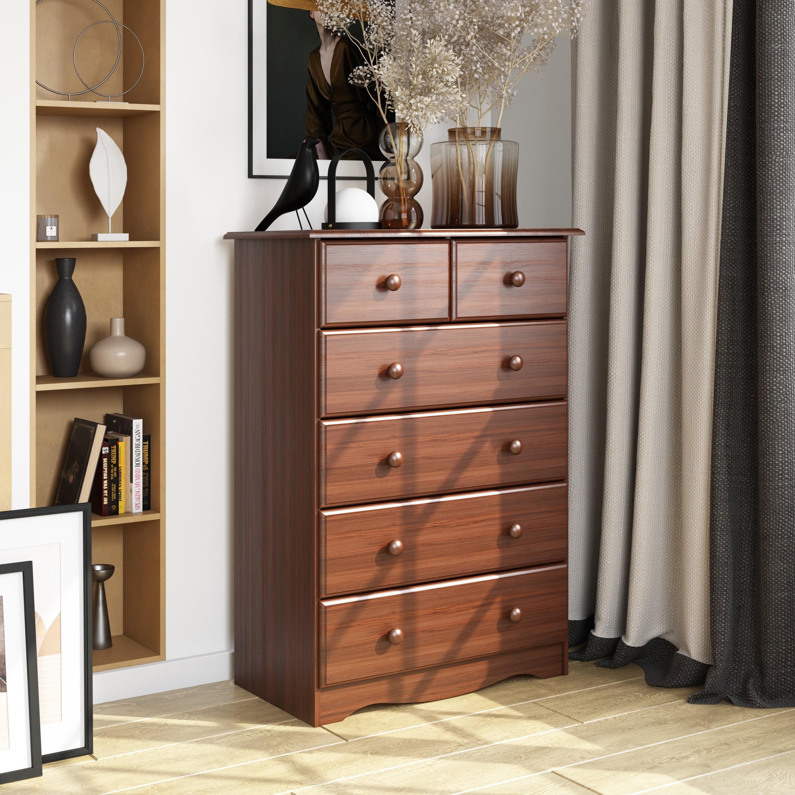 Mocha Solid Wood 6-Drawer Chest with Split Top Drawer