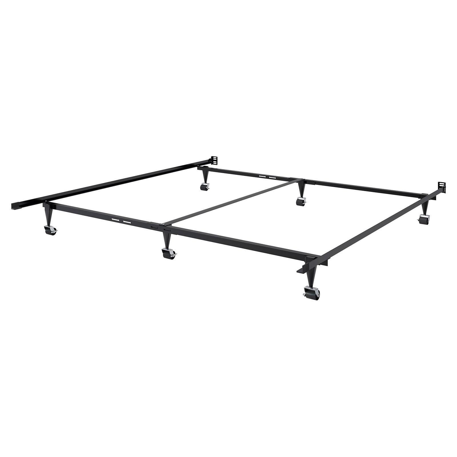 Adjustable Black Metal Queen to King Bed Frame with Wheels