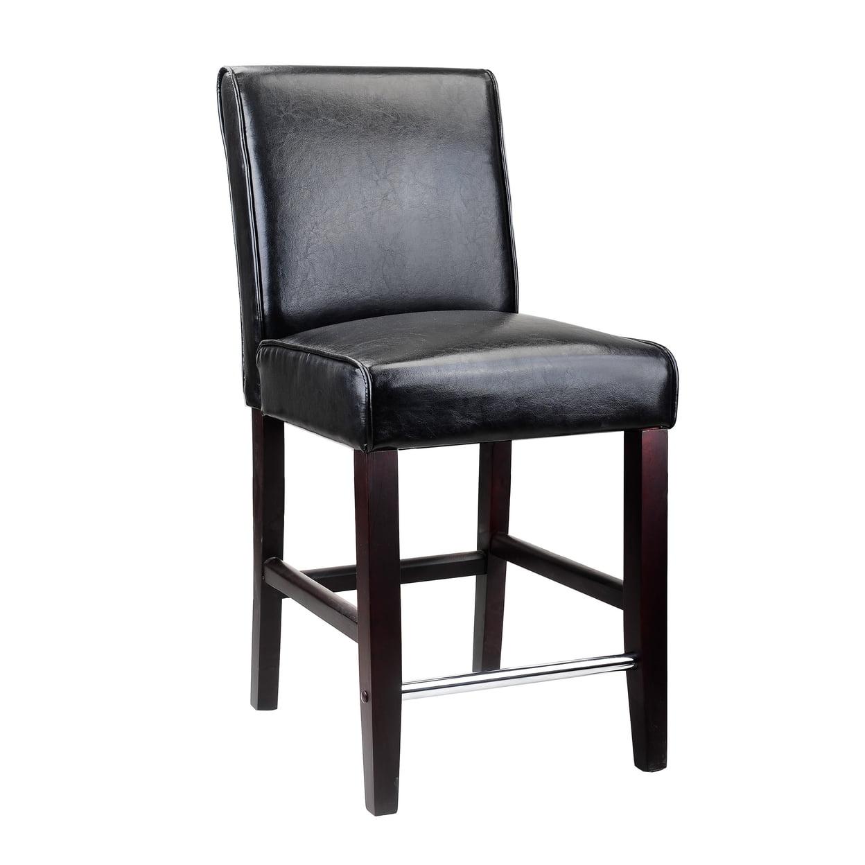 Black Faux Leather Barstool with Dark Wood Legs