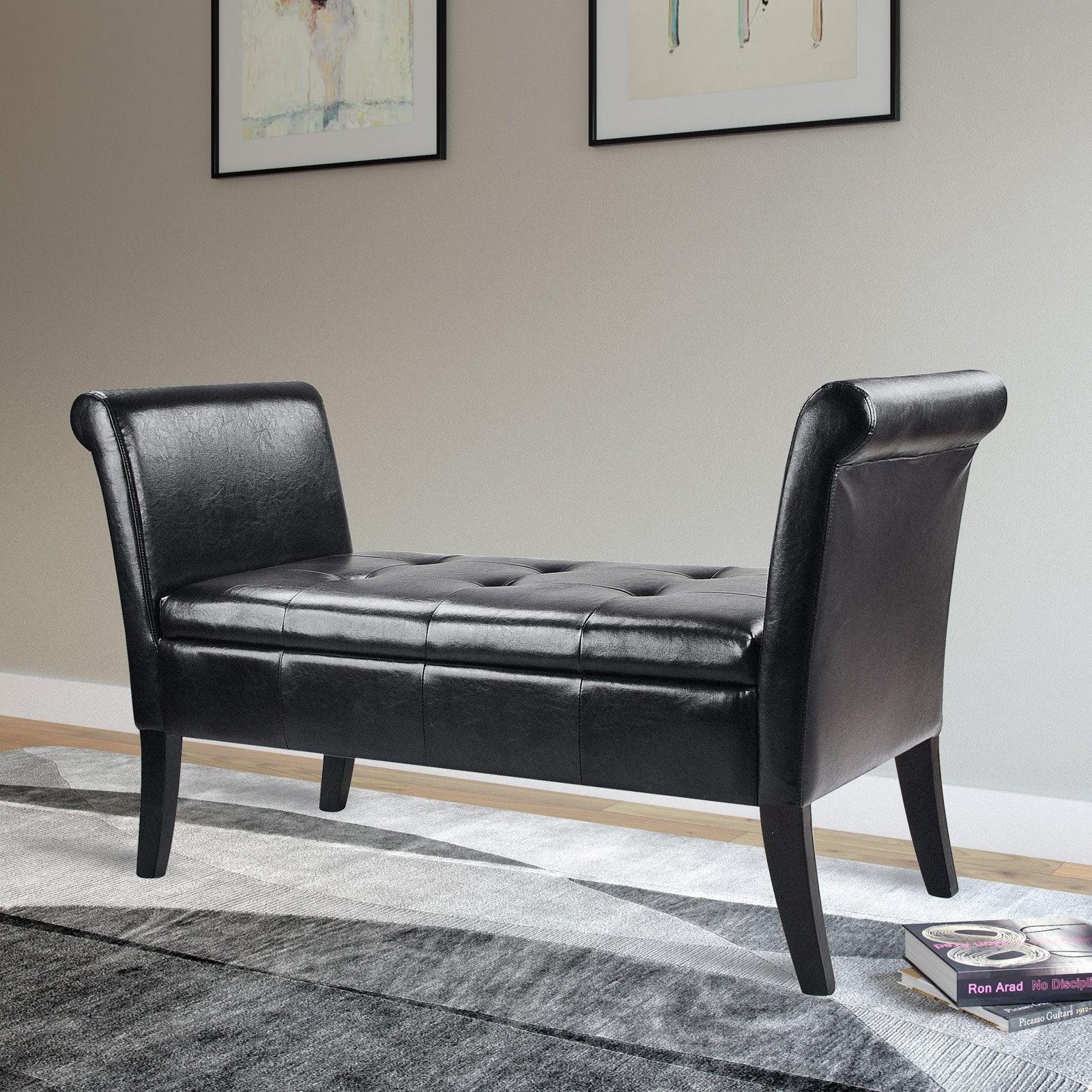 CorLiving Antonio Bonded Leather Bench with Rolled Arms, Dark Brown