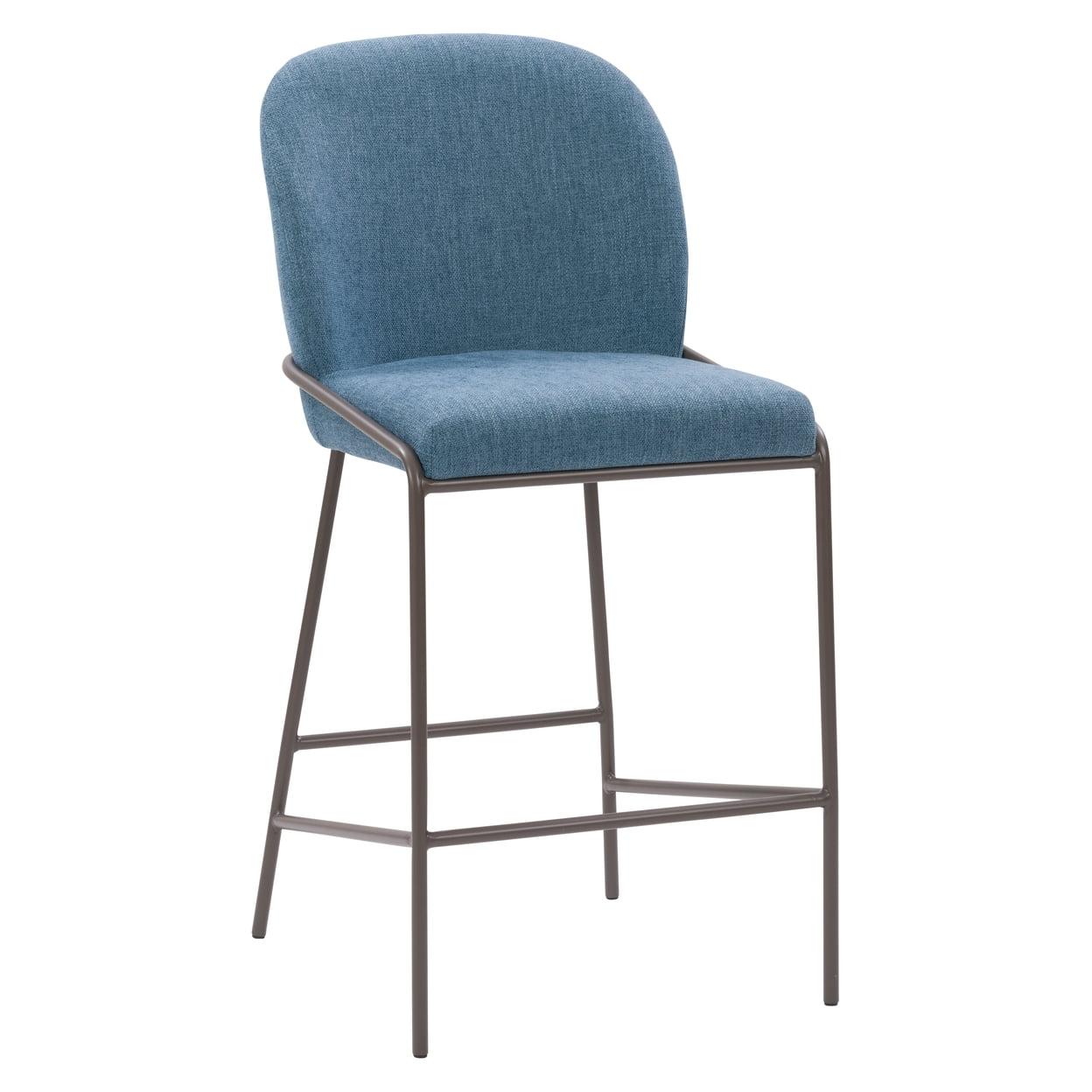 Blakeley Counter Height Barstool Blue - CorLiving: Upholstered, Metal Footrest, Polyester Fiber, Wood Frame