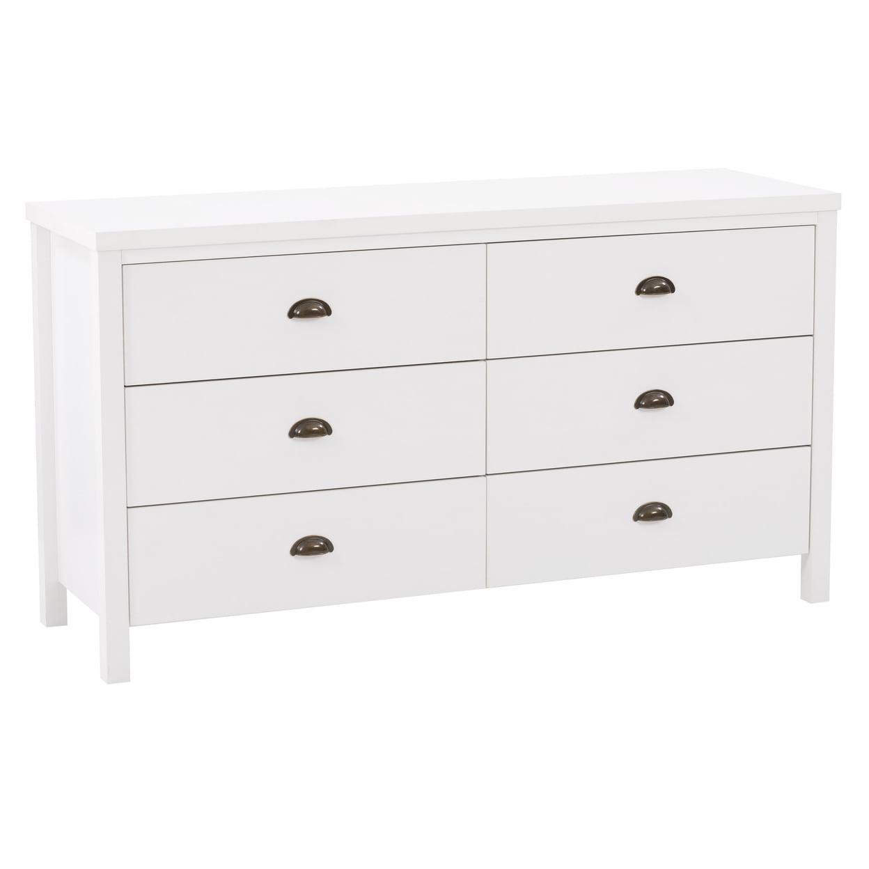 CorLiving Boston Modern White Engineered Wood 6 Drawer Wide Dresser for Bedroom - Large Wide Long Chest of Drawers