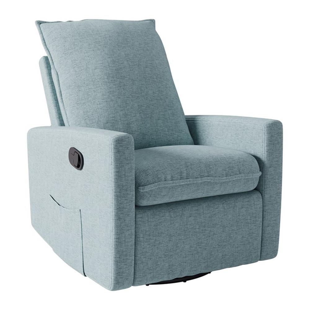 CorLiving Caillie Recliner Chair Light Blue: Upholstered Glider, 360 Swivel, Manual Recline