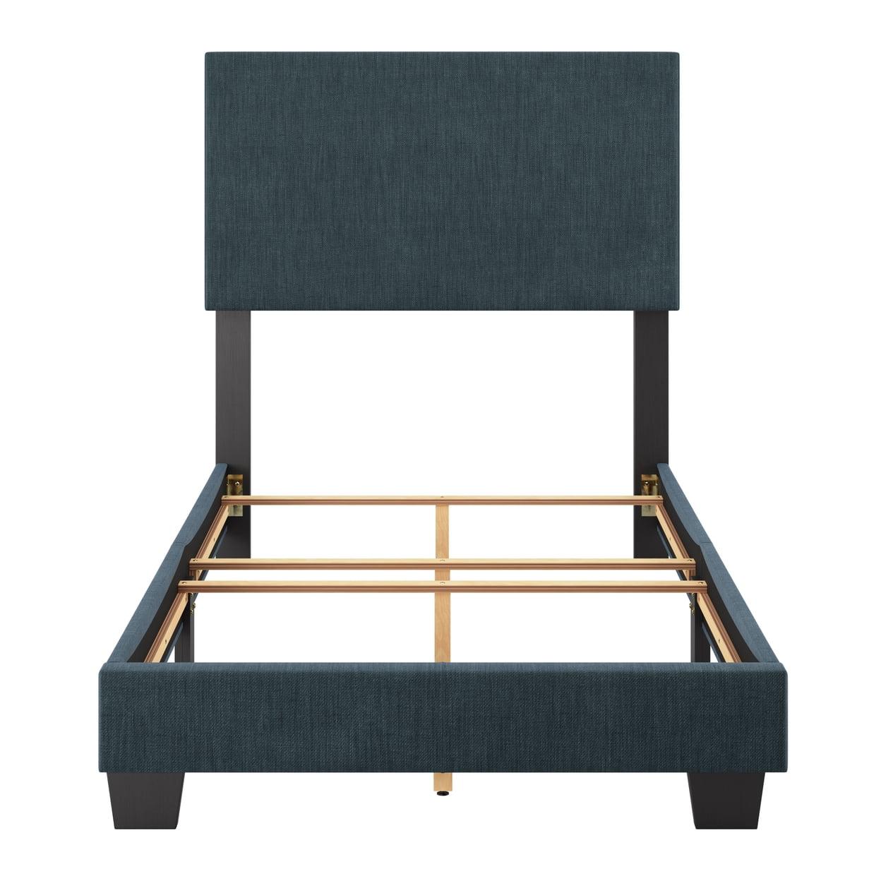 CorLiving Twin Celeste Modern Upholstered Bed Blue: Polyester Fabric, MDF & Wood Frame, Transitional Style