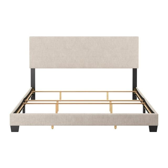 Celeste Modern Upholstered King Bed Beige - CorLiving: Transitional Style, Polyester Fabric, MDF & Wood Frame