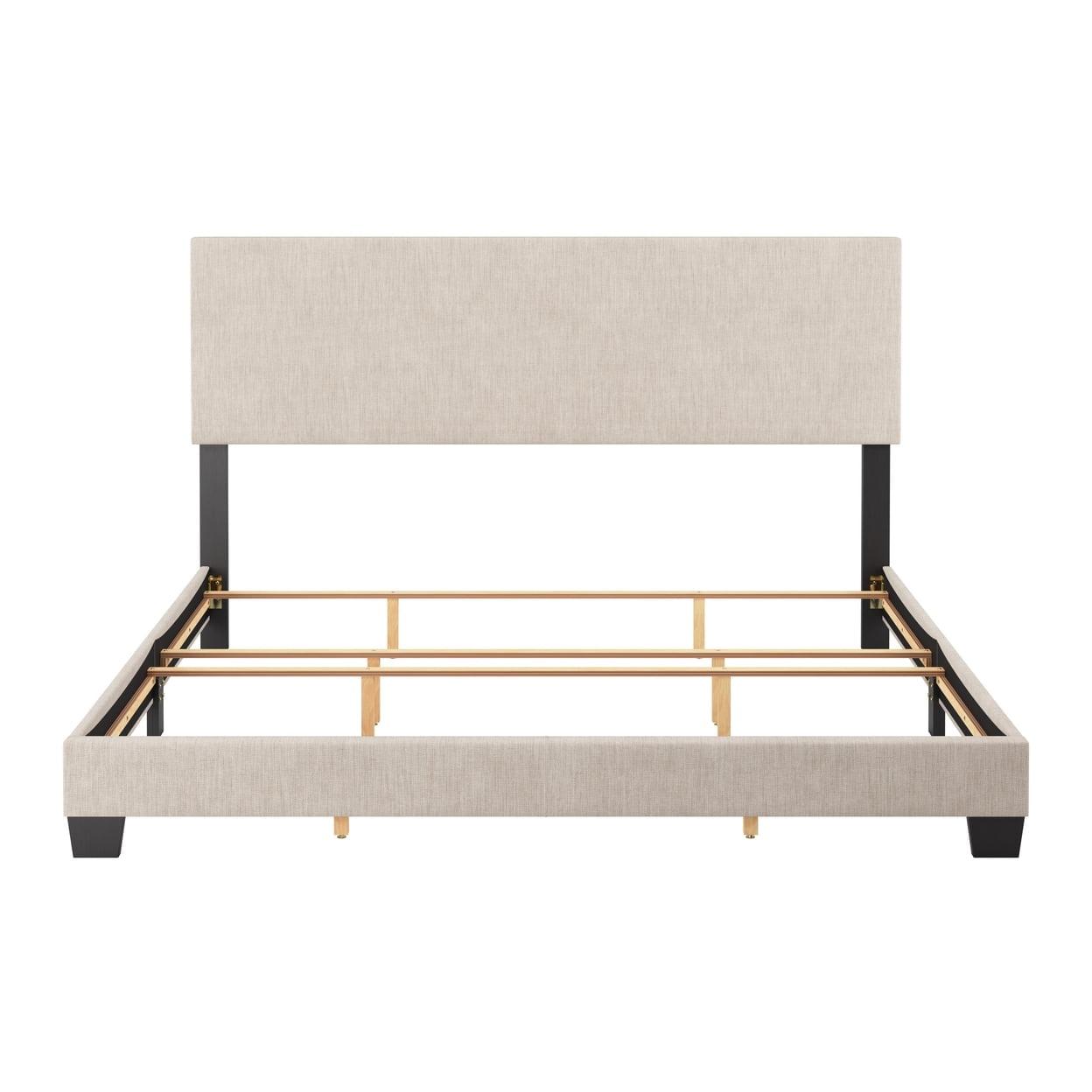 Celeste Modern Upholstered King Bed Beige - CorLiving: Transitional Style, Polyester Fabric, MDF & Wood Frame