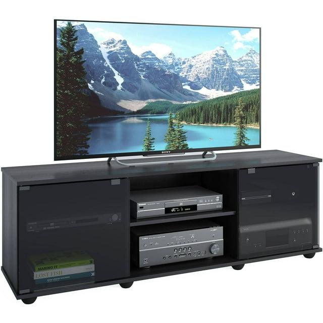 Flat Panel TV Stand for TVs up to 64" Ravenwood Black - CorLiving: Mid-Century Modern, Adjustable Shelves, Cable Management