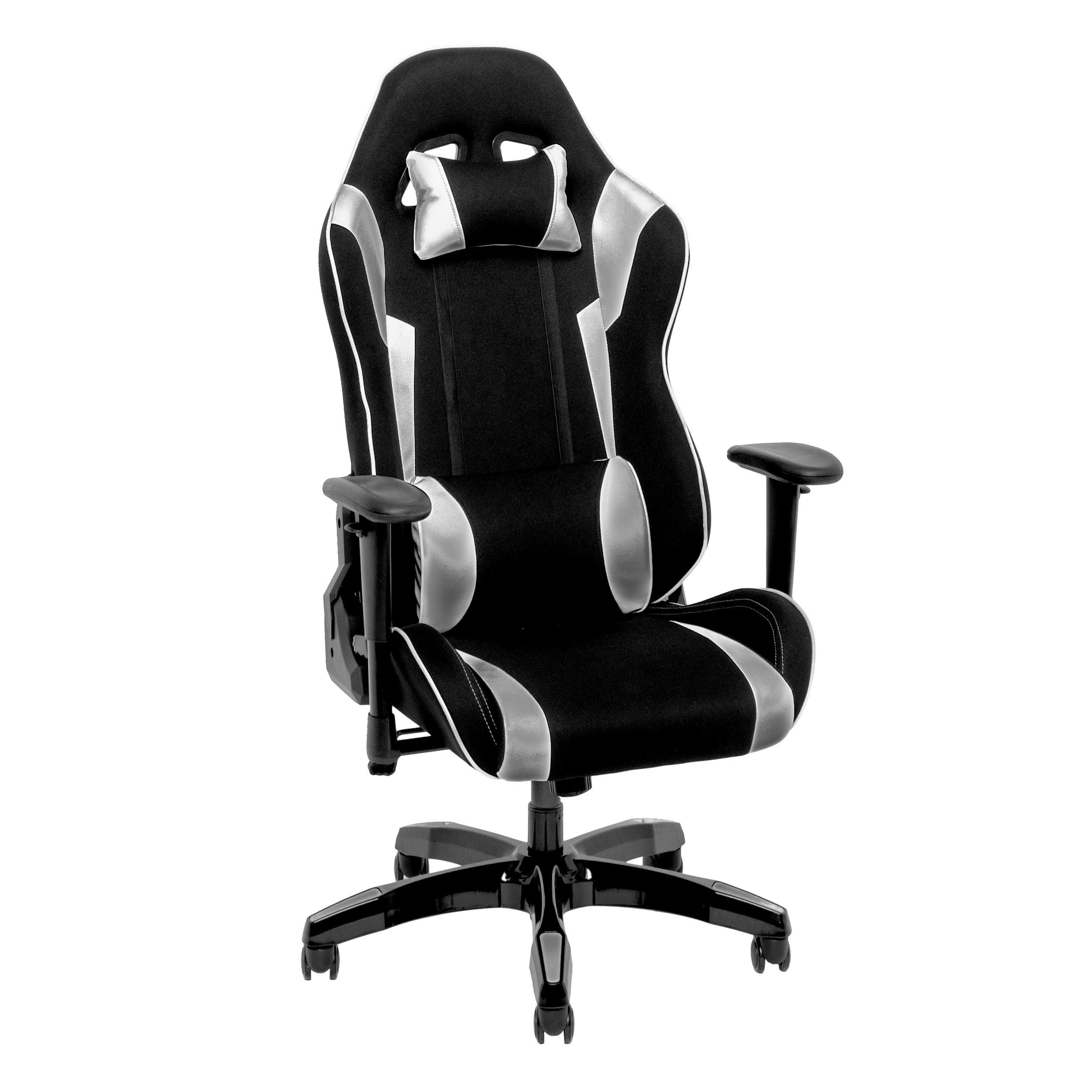 High-Back Ergonomic Gaming Chair with Adjustable Armrests, Black/Silver