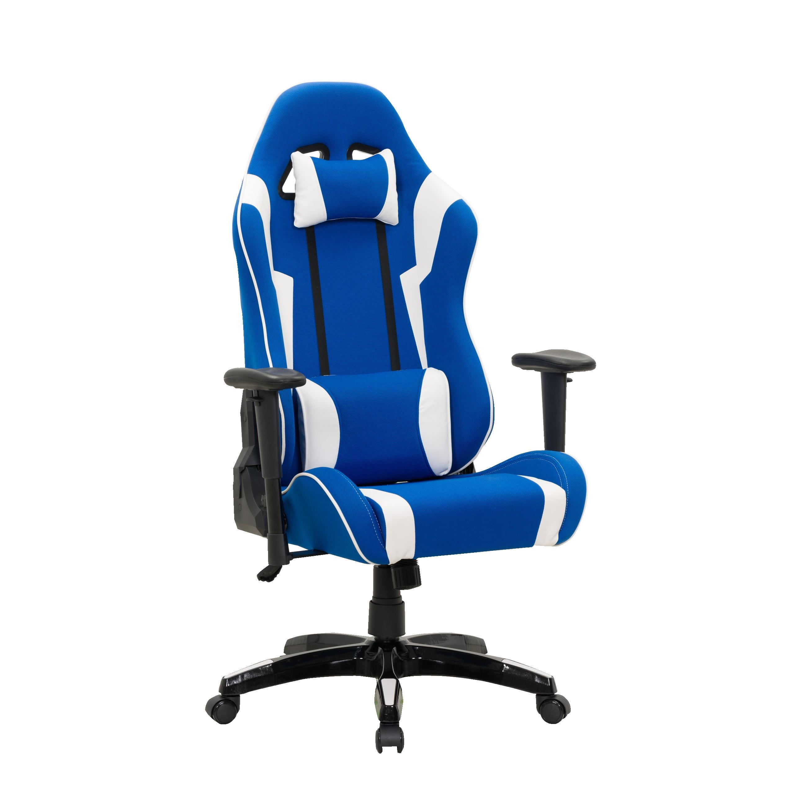 High-Performance Blue and White Ergonomic Gaming Chair with Adjustable Features