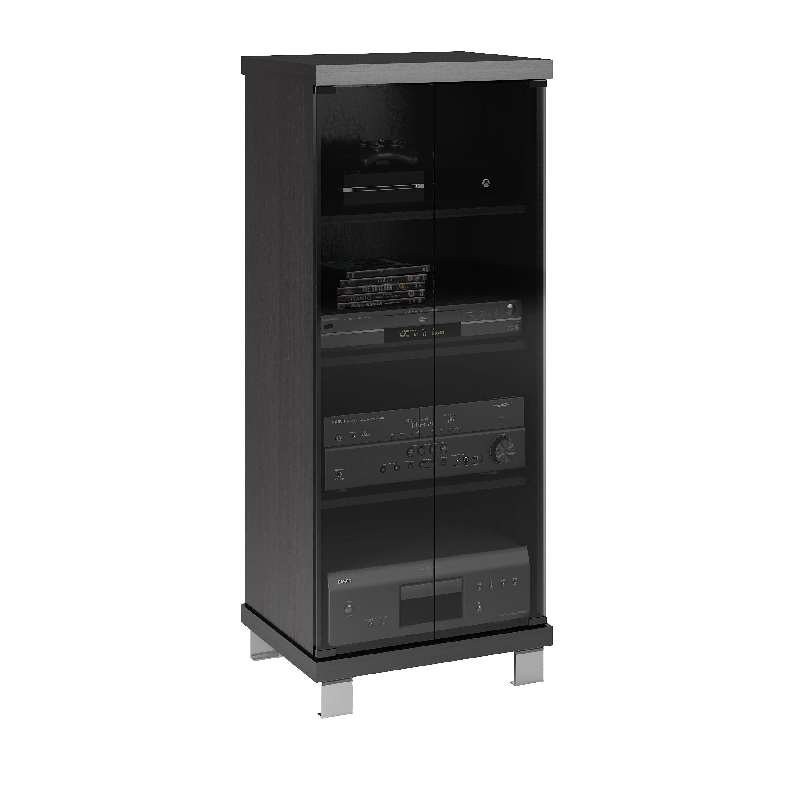 Ravenwood Black Glass Door Media Storage Cabinet