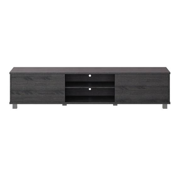 CorLiving Hollywood TV Stand for TVs up to 85" with Doors Wood Grain Dark Gray: Modern Media Console, Adjustable Shelves