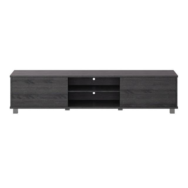 CorLiving Hollywood TV Stand for TVs up to 85" with Doors Wood Grain Dark Gray: Modern Media Console, Adjustable Shelves
