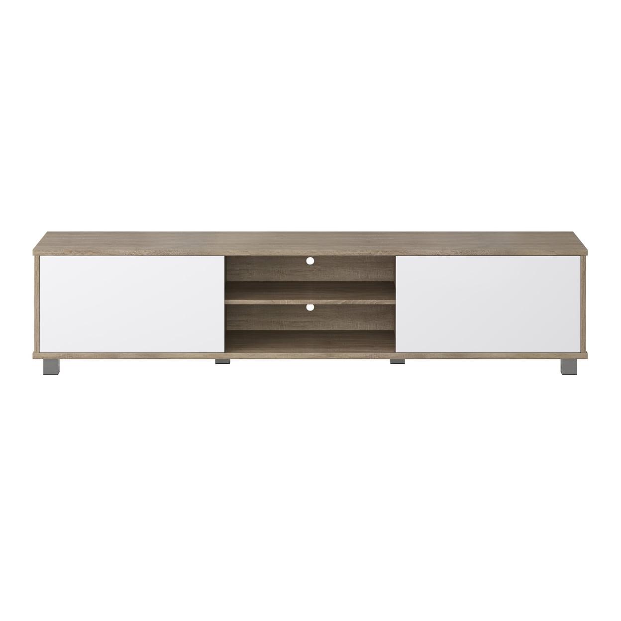 Hollywood TV Stand for TVs up to 85" with Doors Wood Grain White/Brown - CorLiving: Modern Media Console, Laminated MDF
