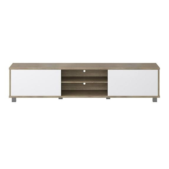 Hollywood TV Stand for TVs up to 85" with Doors Wood Grain White/Brown - CorLiving: Modern Media Console, Laminated MDF