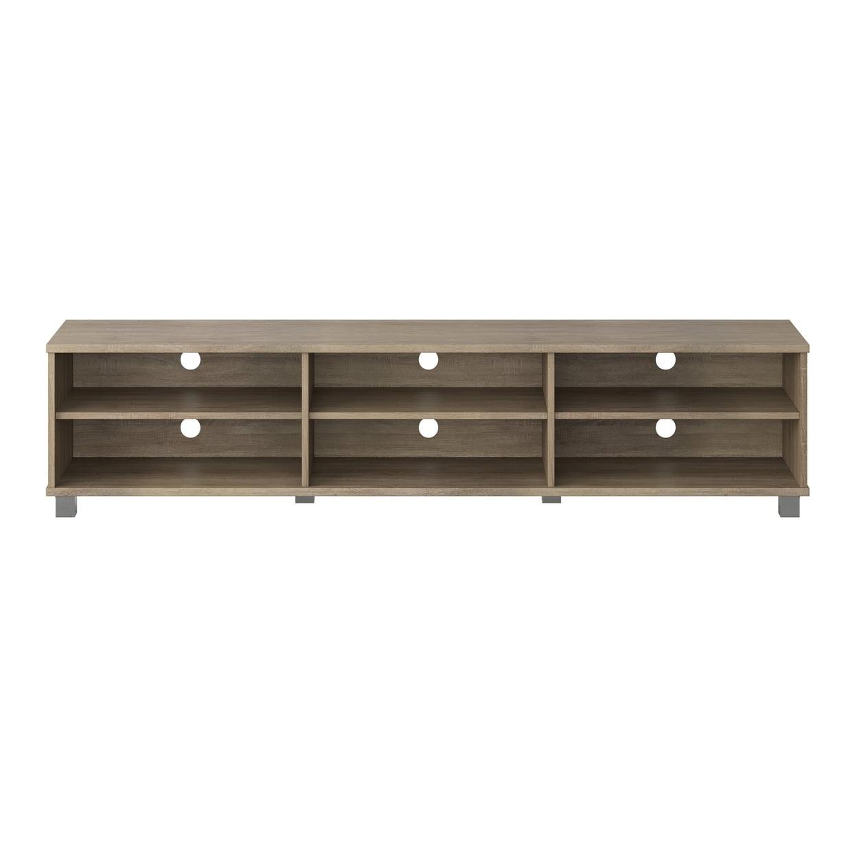 CorLiving Hollywood TV Stand for TVs up to 85" Wood Grain Brown: Modern Entertainment Center with Open Shelves