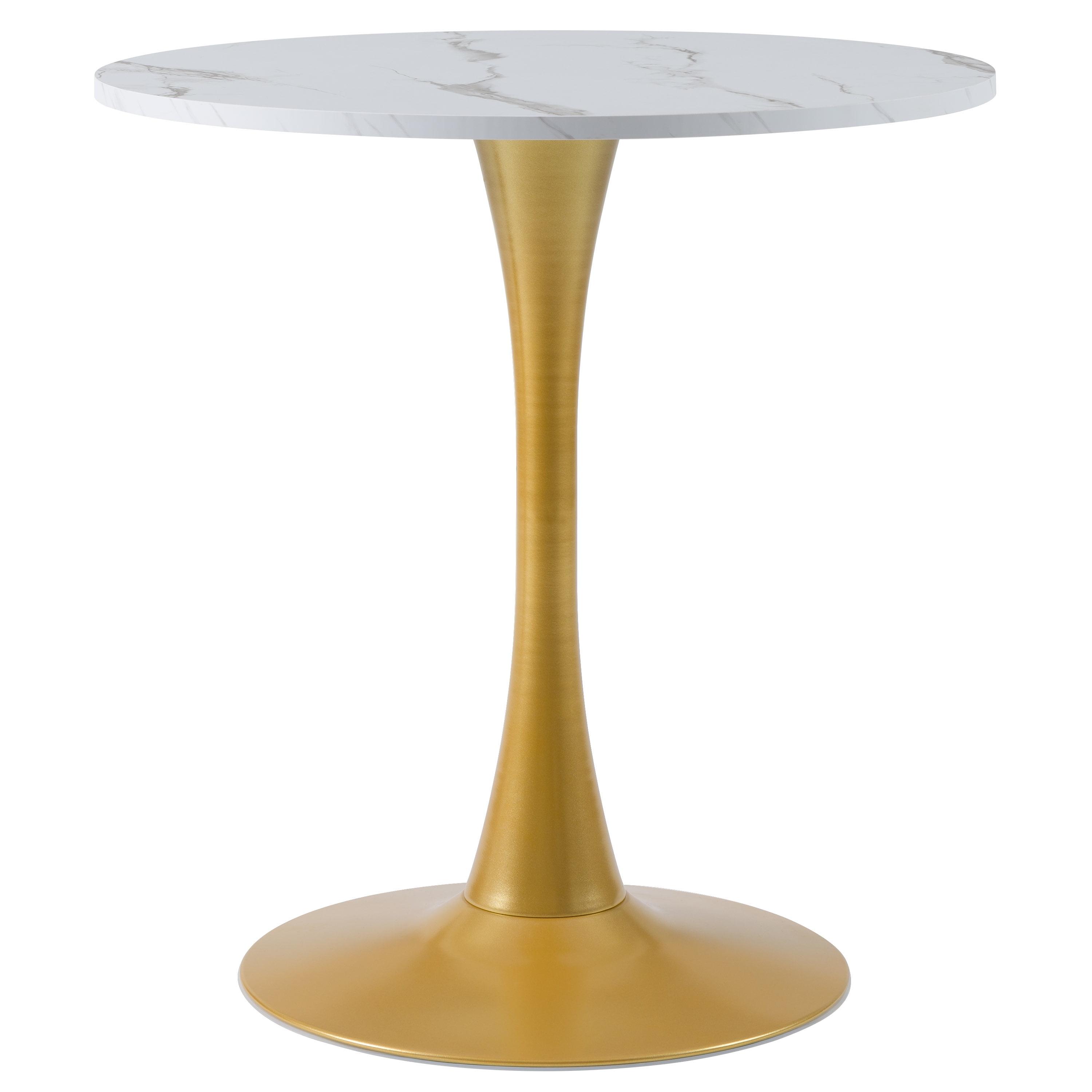 Modern Ivo Round Bistro Table Gray Marble/Gold - CorLiving: Sturdy Metal Base, Seats 4