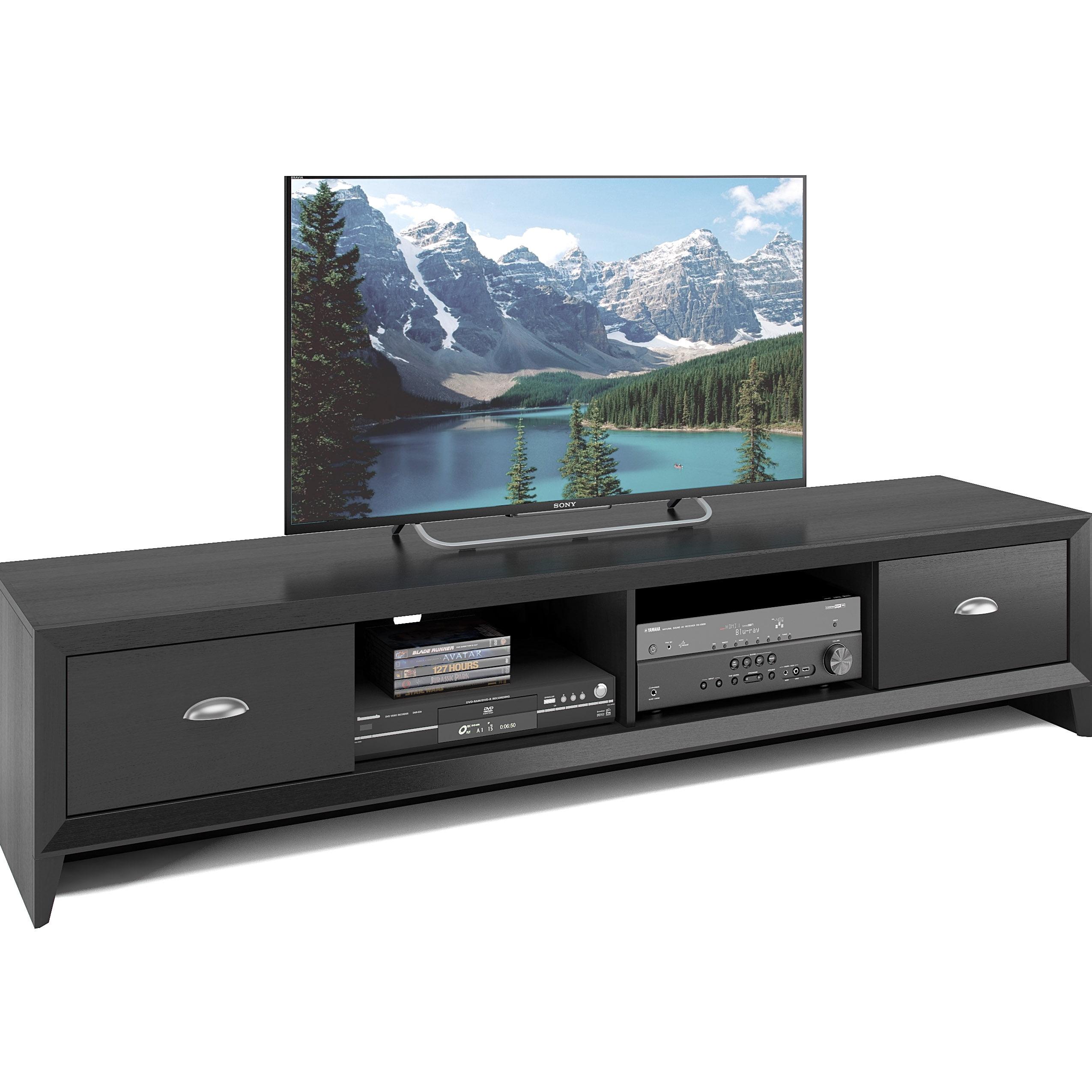 CorLiving Lakewood Extra Wide TV Stand for TVs up to 80" Black : Modern Entertainment Center with Storage