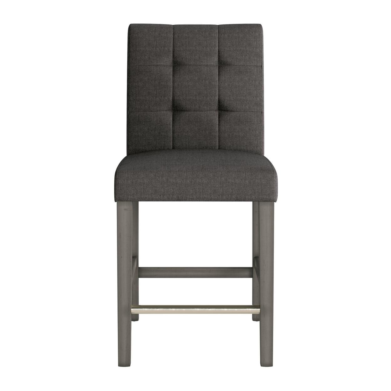Charcoal Brown Tufted Fabric Counter Height Barstool with Wooden Legs