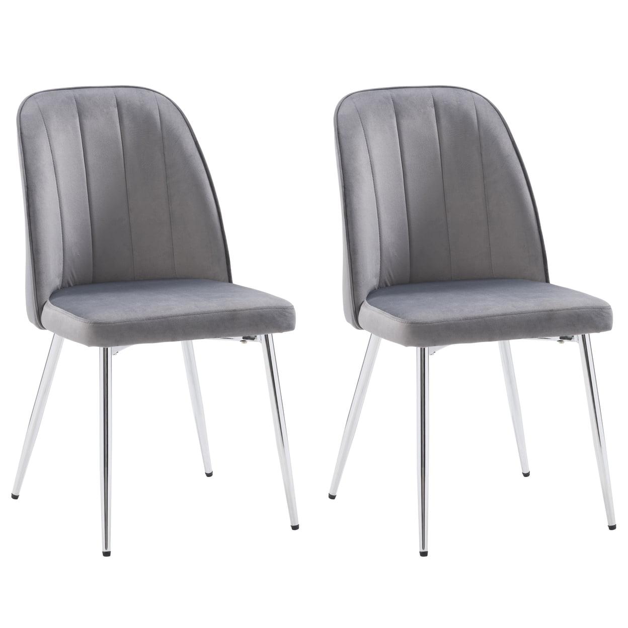 Gray Velvet Upholstered Side Chair with Metal Legs