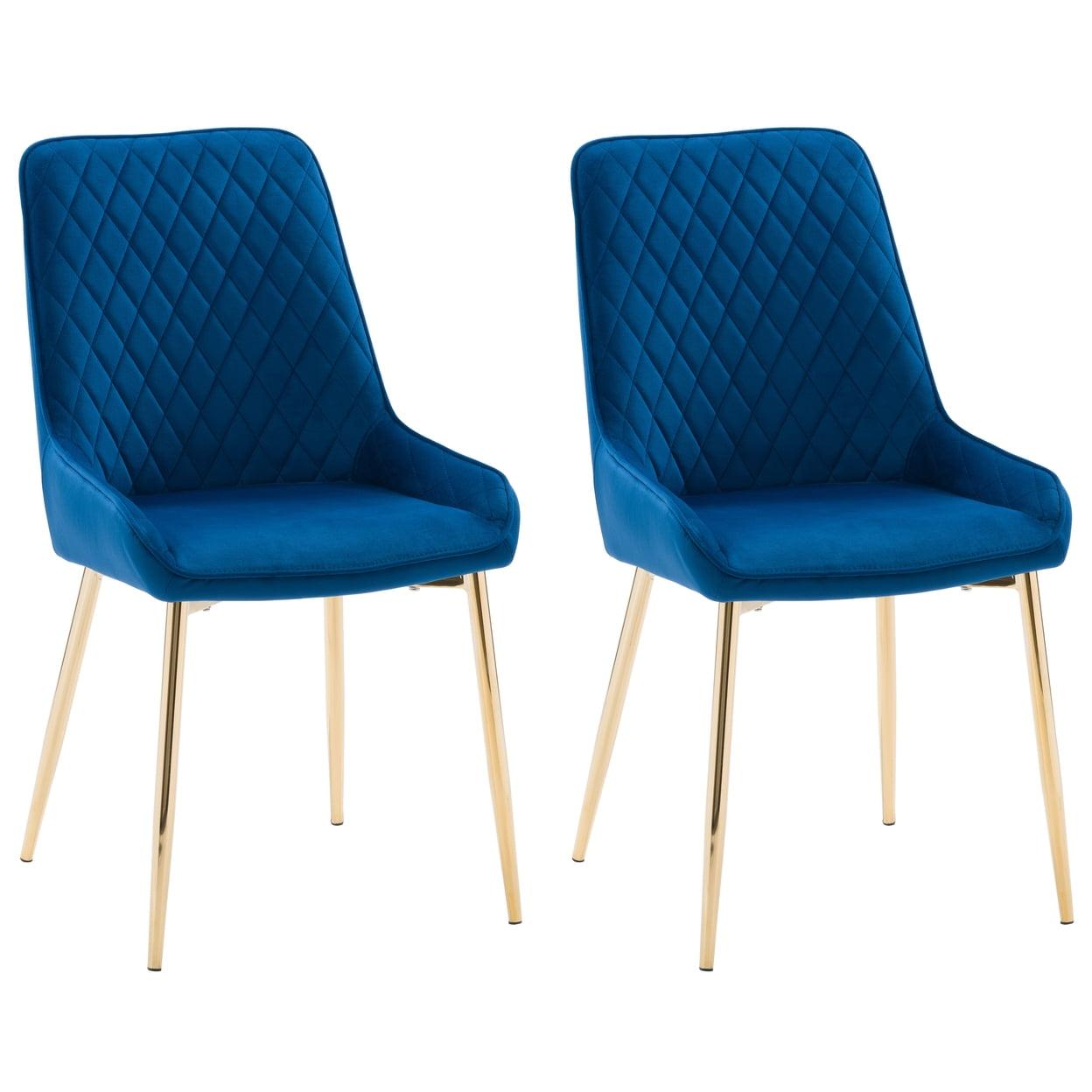 Navy Blue Velvet Diamond Tufted Side Chair with Gold Legs