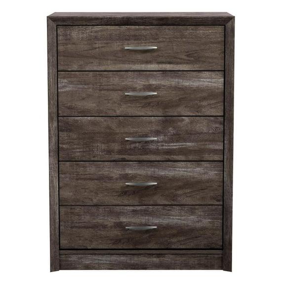 CorLiving Newport Mid Century Modern Brown-Washed Engineered Wood 5-Drawer Tall Dresser for Bedroom - Large, Tall Chest of Drawers - Perfect Bedroom Furniture and Dressers for Clothes Storage