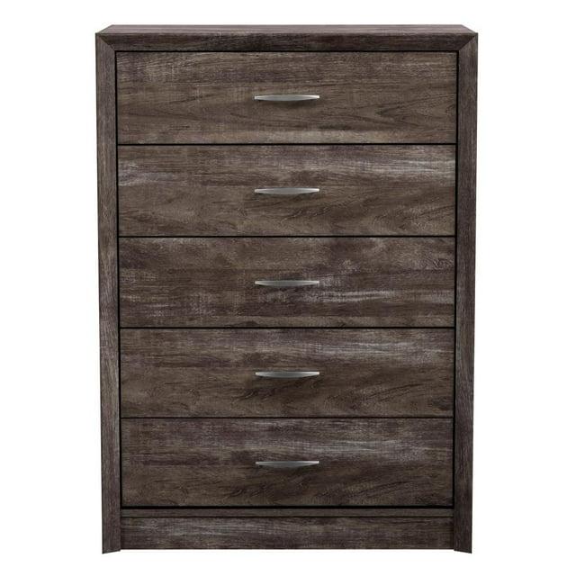 CorLiving Newport Mid Century Modern Brown-Washed Engineered Wood 5-Drawer Tall Dresser for Bedroom - Large, Tall Chest of Drawers - Perfect Bedroom Furniture and Dressers for Clothes Storage