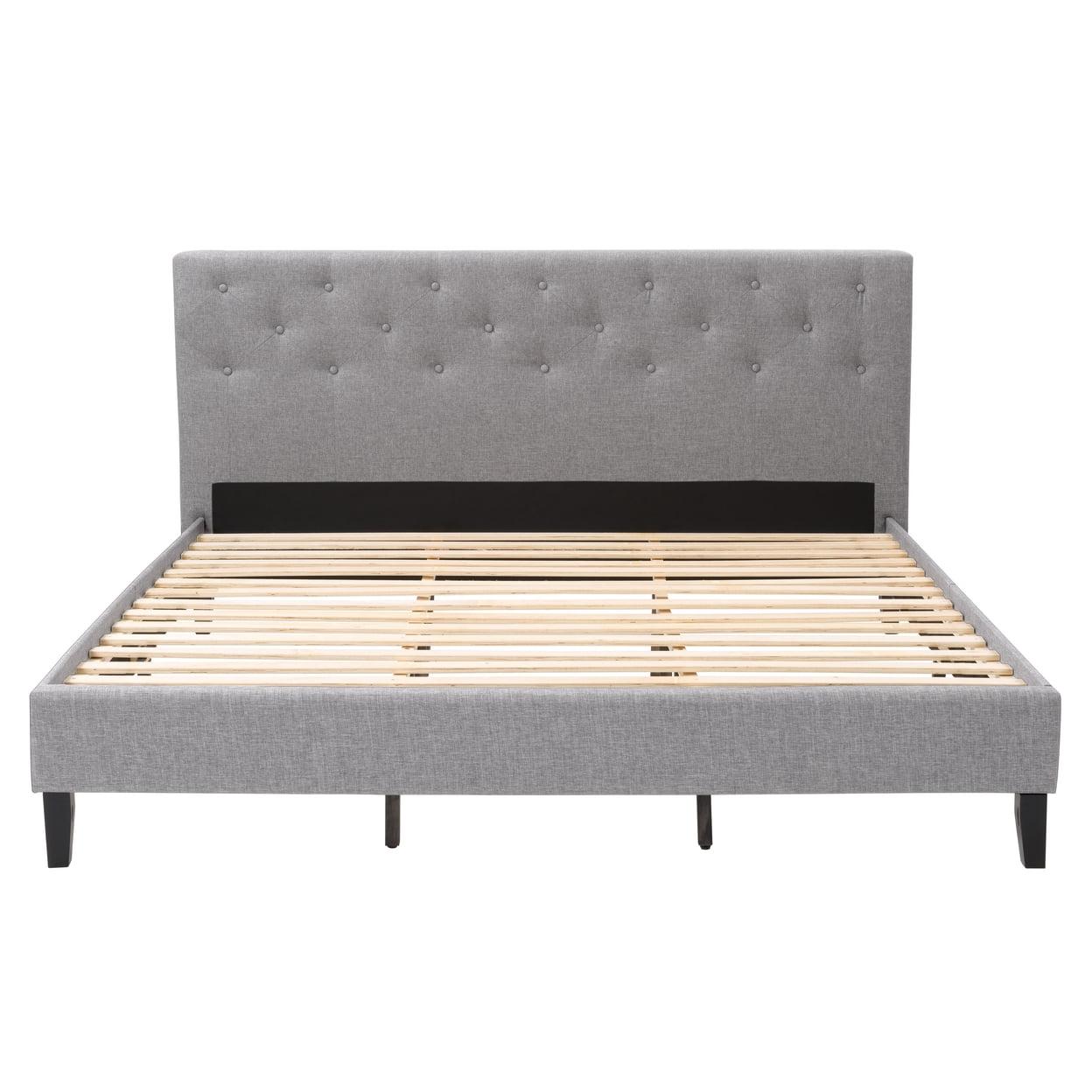 CorLiving Nova Ridge Luxurious Light Gray Upholstered King Size Platform Bed Frame with Headboard - Platform Design, No Boxspring Required, Perfect for King Bed, Headboard and Frame Combination.