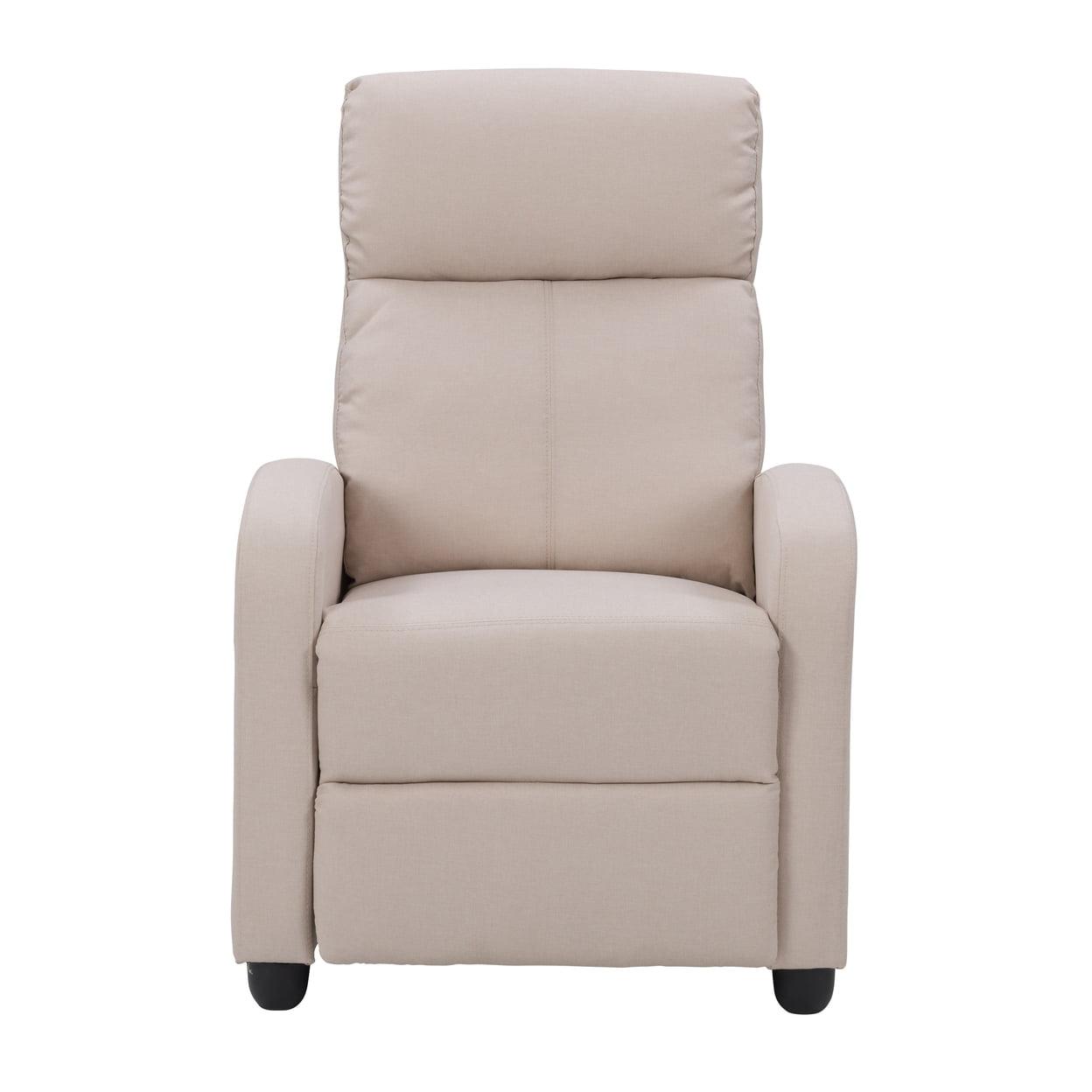 CorLiving Oren Soft Fabric Upholstered Push-Back Manual Recliner in Beige