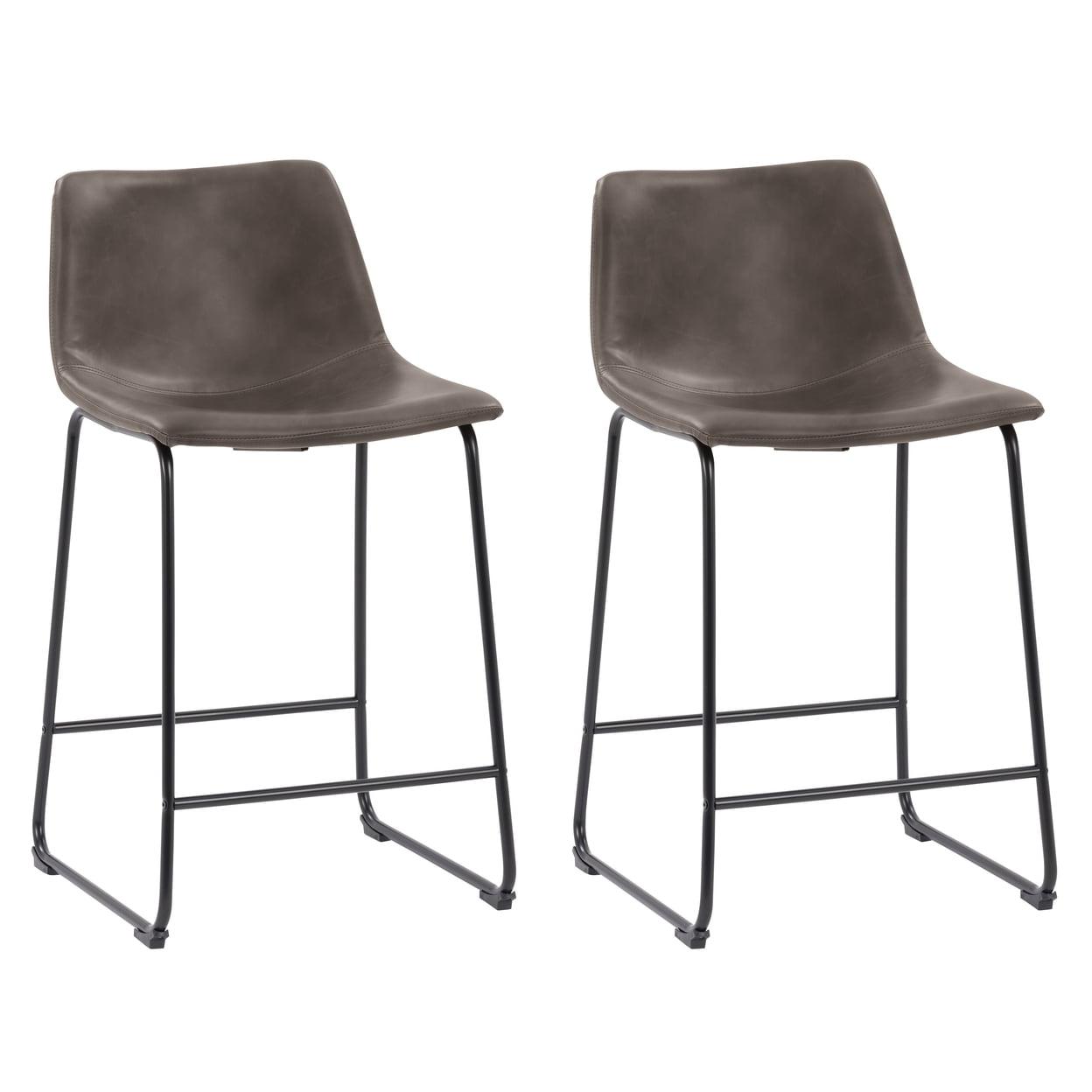 Gray Faux Leather and Metal Counter Height Barstools, Set of 2