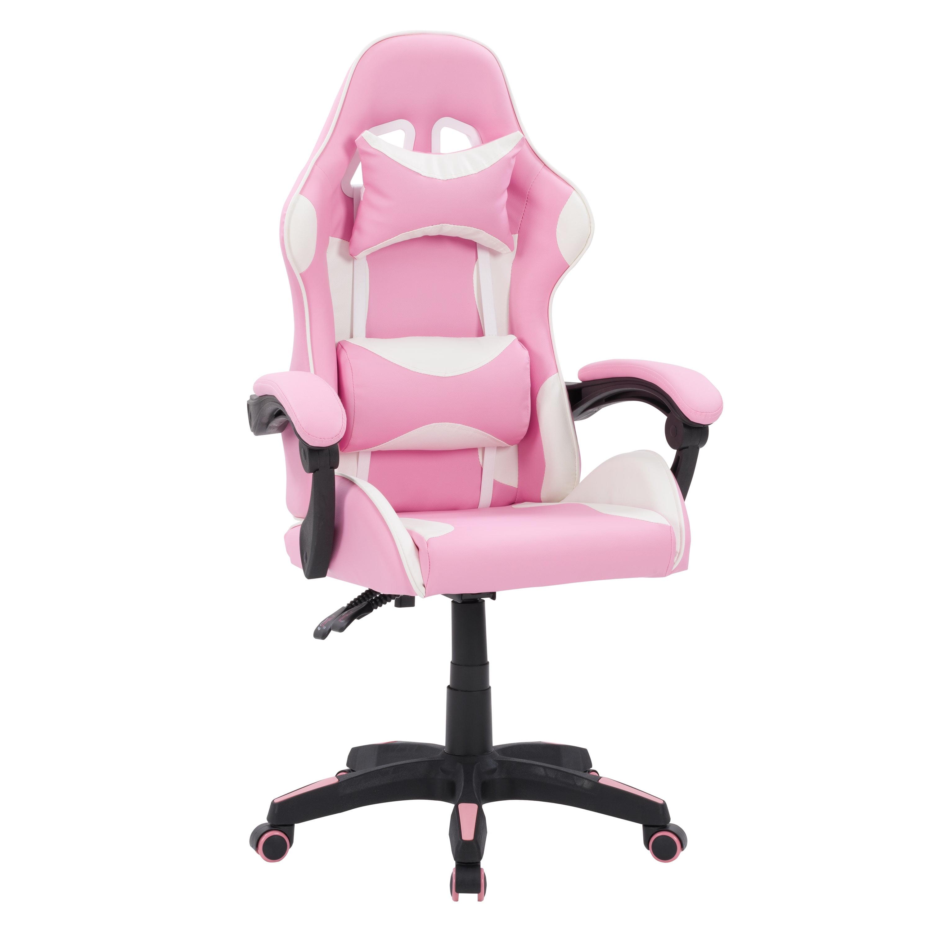 CorLiving Ravagers Pink and White Vinyl PVC Fabric Ergonomic Adjustable Height Gaming Chair for Adults - High Back Computer Chair, Gamer and Video Game Chair