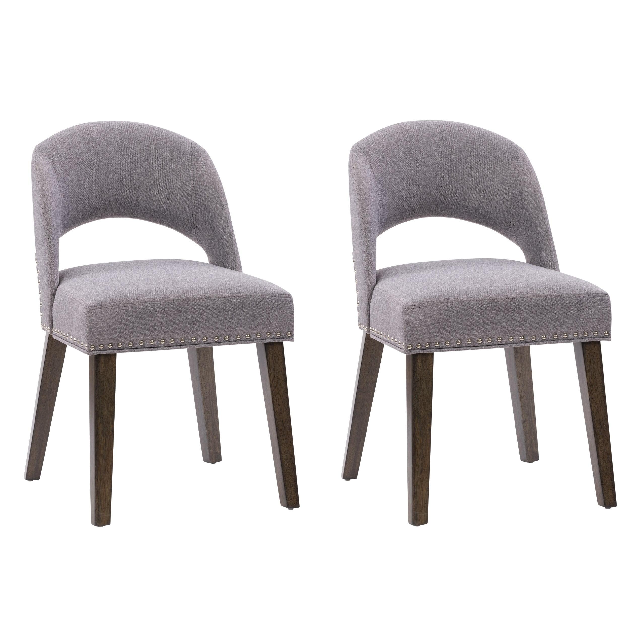 Gray Upholstered Low Back Side Chair with Wood Legs