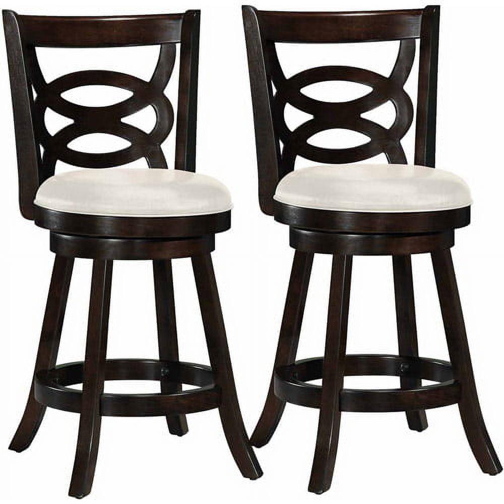 Elegant Woodgrove High Back Swivel Barstool Set, Cappuccino and White