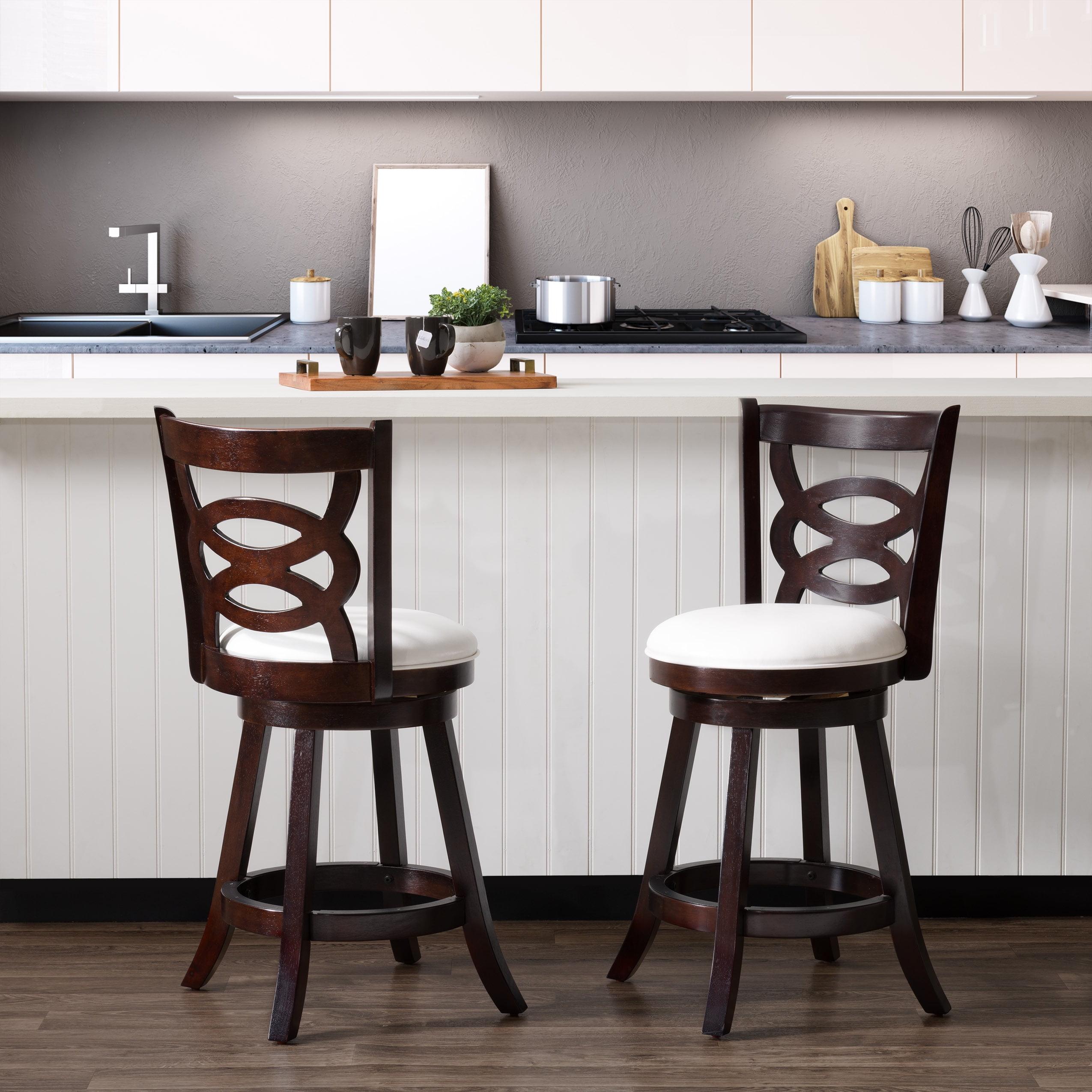 Elegant Woodgrove High Back Swivel Barstool Set, Cappuccino and White