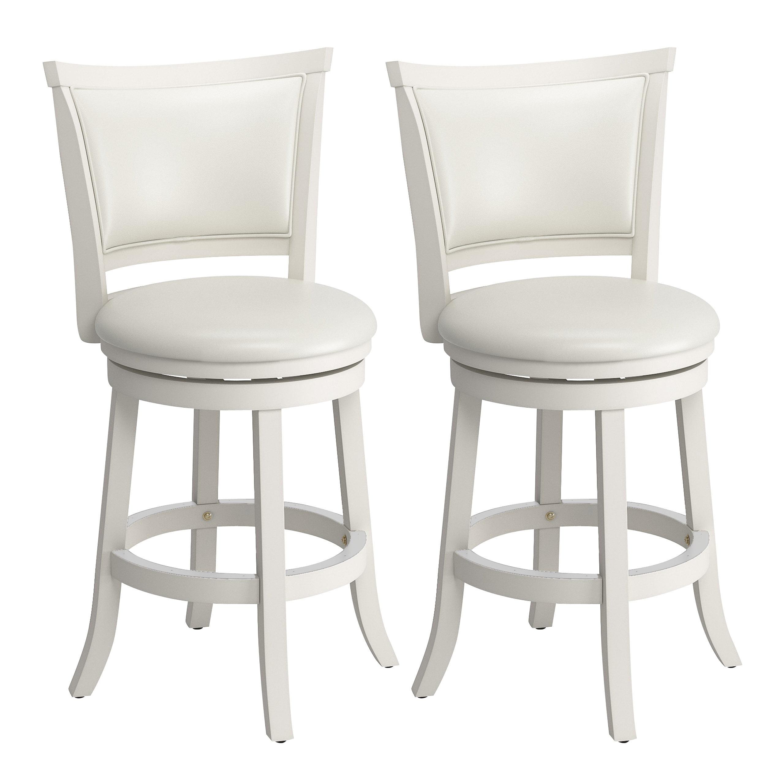 White Wood Swivel Counter Height Barstools with Leather Seats, Set of 2