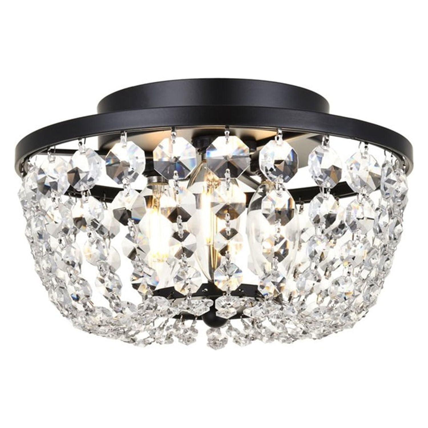 Cora 10-Inch Black Iron and Crystal Flush Mount Light