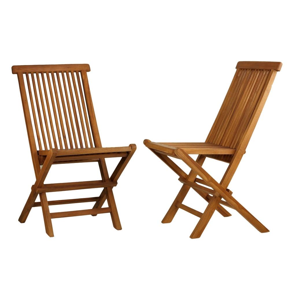 Coral Coast Outdoor Folding Chairs, Golden Teak Wood (Set of 2)