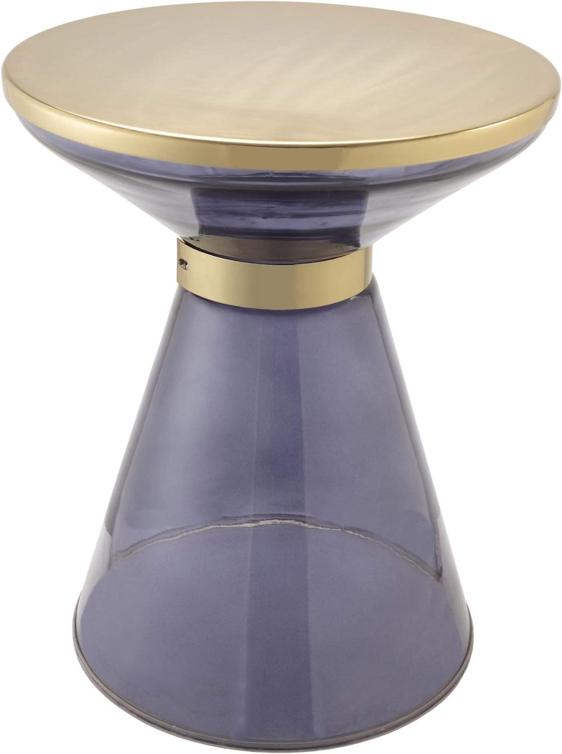 Coral 15" Gold Finish Metal and Blue Glass Round Side Table