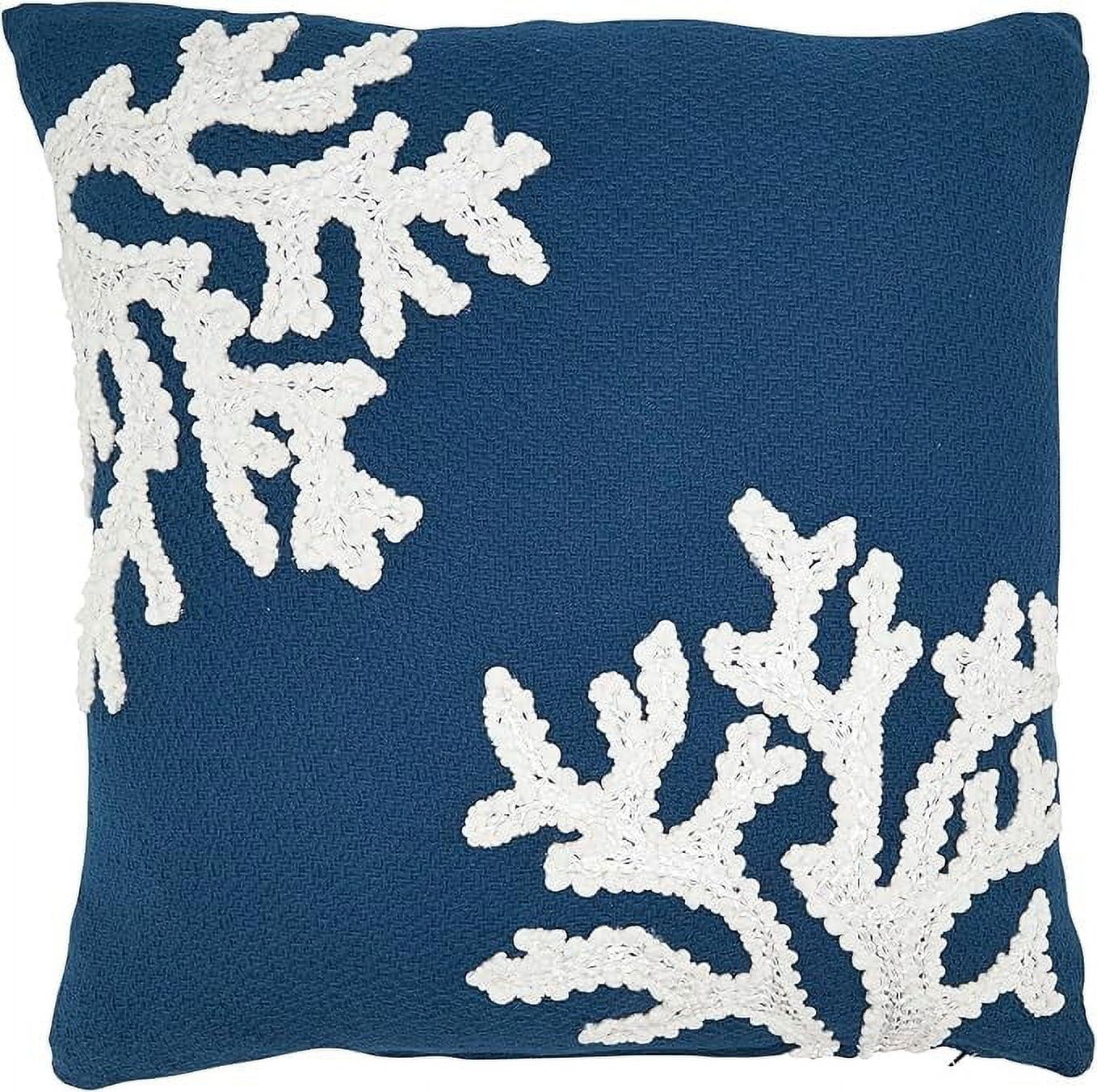 LIVN CO. Shoreline Embroidered Coral Square Decorative Pillow,18x18"